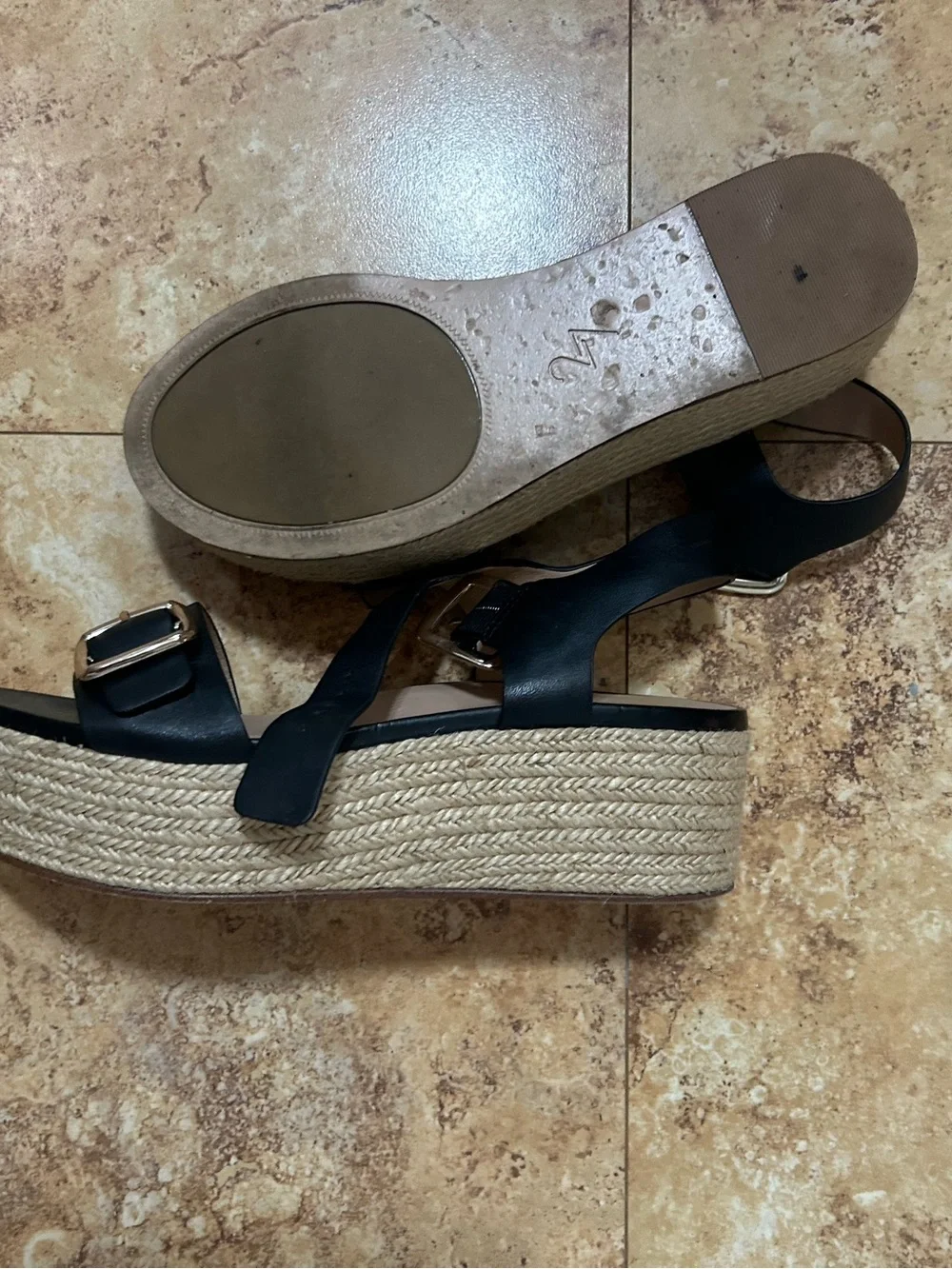 27 EDIT Black Leather Espadrille Platform Sandal